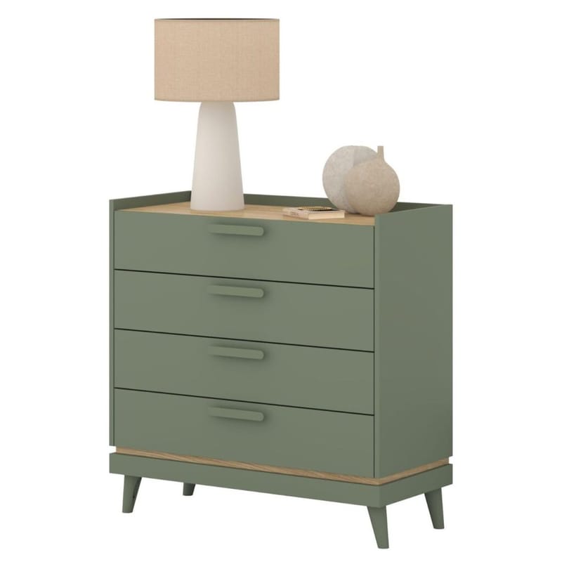 Kommode Scandi med 4 skuffer - Falmet grøn - Oliebehandlet eg - Opbevaring - Opbevaringsmøbler - Kommode - Entrékommode