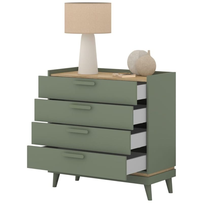 Kommode Scandi med 4 skuffer - Falmet grøn - Oliebehandlet eg - Opbevaring - Opbevaringsmøbler - Kommode - Entrékommode