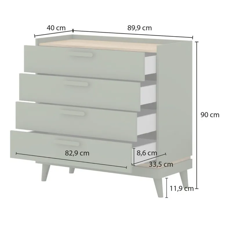 Kommode Scandi med 4 skuffer - Falmet grøn - Oliebehandlet eg - Opbevaring - Opbevaringsmøbler - Kommode - Entrékommode