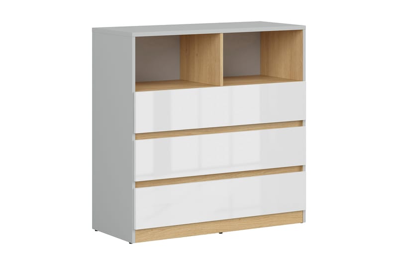 Leokkol Kommode 90 cm - Hvid|Træ/natur|Grå - Opbevaring - Opbevaringsmøbler - Kommode