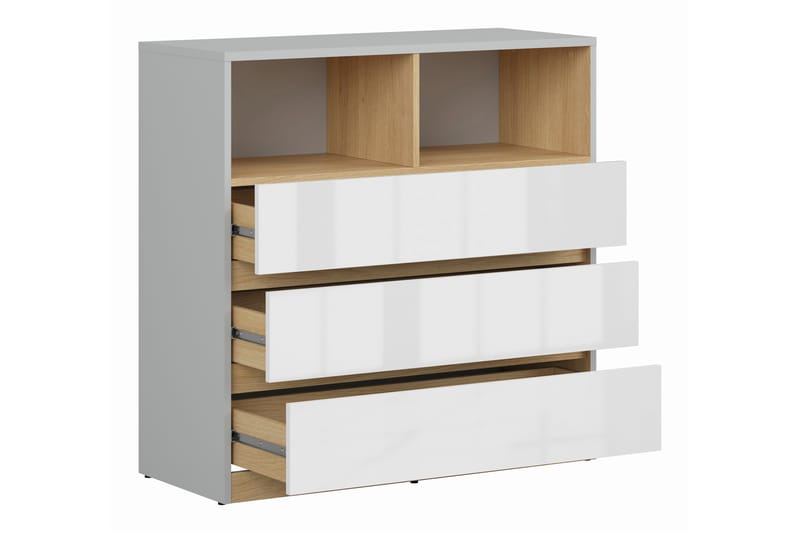 Leokkol Kommode 90 cm - Hvid|Træ/natur|Grå - Opbevaring - Opbevaringsmøbler - Kommode