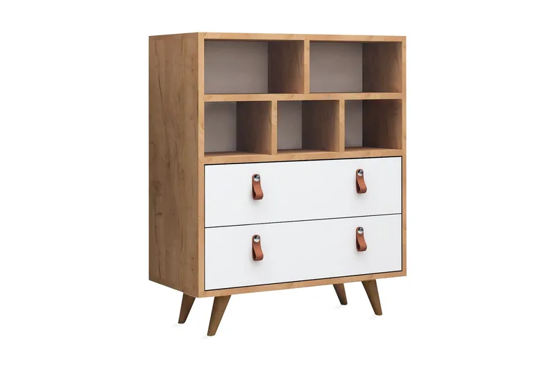 Mod Design Kommode Læderbeslag, Grå / træ