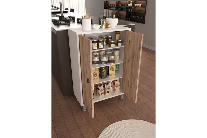 Multifunktionsskab Sourav Atlantisk Fyr / Hvid - Brun/Hvid - Opbevaring - Opbevaringsmøbler - Kommode - Entrékommode