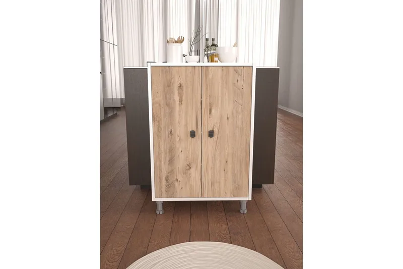 Multifunktionsskab Sourav Atlantisk Fyr / Hvid - Brun/Hvid - Opbevaring - Opbevaringsmøbler - Kommode - Entrékommode