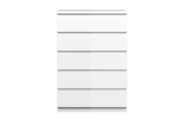 Naia Kommode 77 cm 5 Skuffer - Hvid/Højglans - Opbevaring - Opbevaringsmøbler - Kommode - Entrékommode