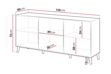 Novaj Kommode 40x155 cm - Hvid/Sort - Opbevaring - Opbevaringsmøbler - Kommode