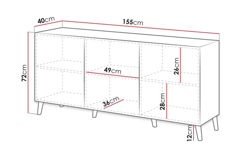 Novaj Kommode 40x155 cm - Hvid/Sort - Opbevaring - Opbevaringsmøbler - Kommode - Entrékommode