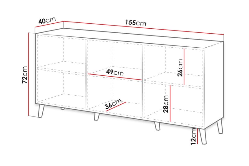 Novaj Kommode 40x155 cm - Lyserød/Sort - Opbevaring - Opbevaringsmøbler - Kommode - Entrékommode
