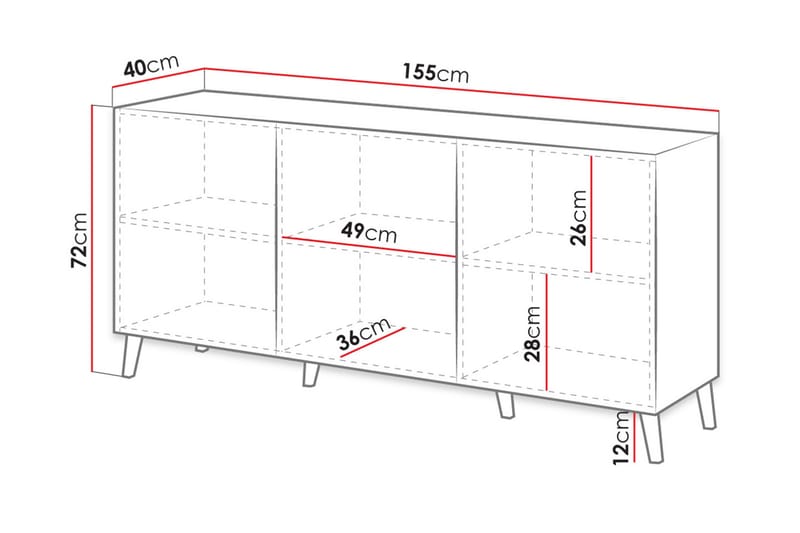 Novaj Kommode 40x155 cm - Marineblå/Sort - Entréopbevaring - Kommode med spejl - Kommode børneværelse - Entrékommode - Kommode