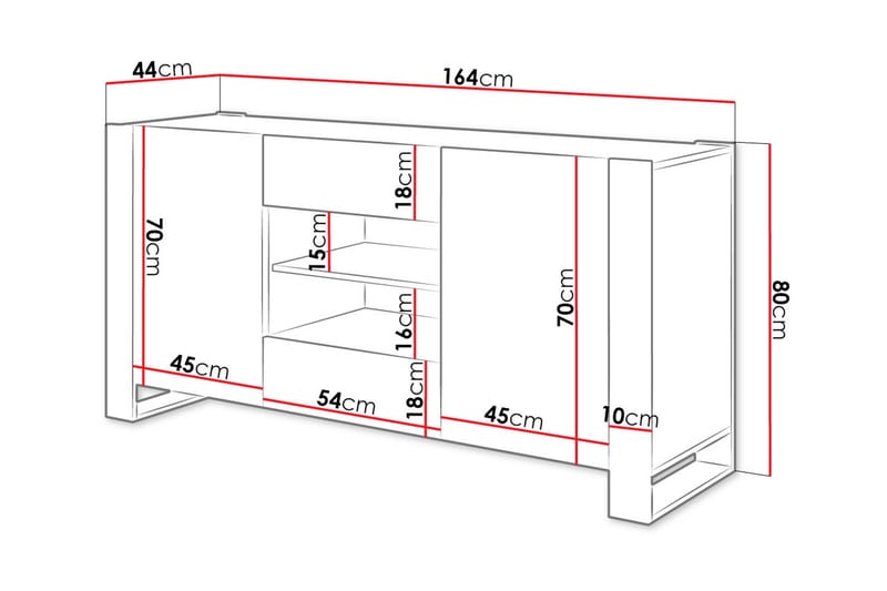 Oberting Kommode 164x44 cm - Træ/natur/Grå - Opbevaring - Opbevaringsmøbler - Kommode