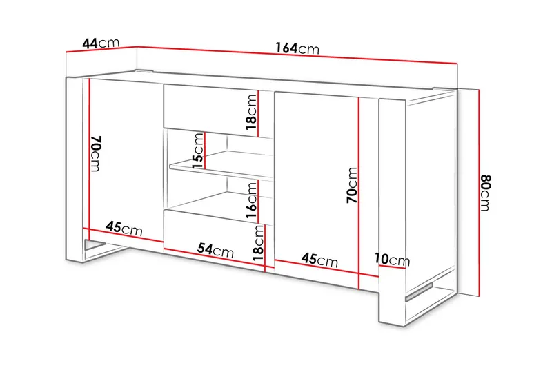 Oberting Kommode 164x44 cm - Træ/natur/Grå - Opbevaring - Opbevaringsmøbler - Kommode
