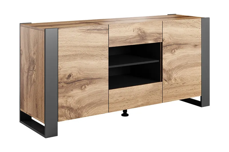 Oberting Kommode 164x44 cm, Træ/natur/Grå