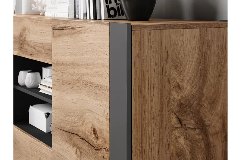 Oberting Kommode 164x44 cm - Træ/natur/Grå - Opbevaring - Opbevaringsmøbler - Kommode