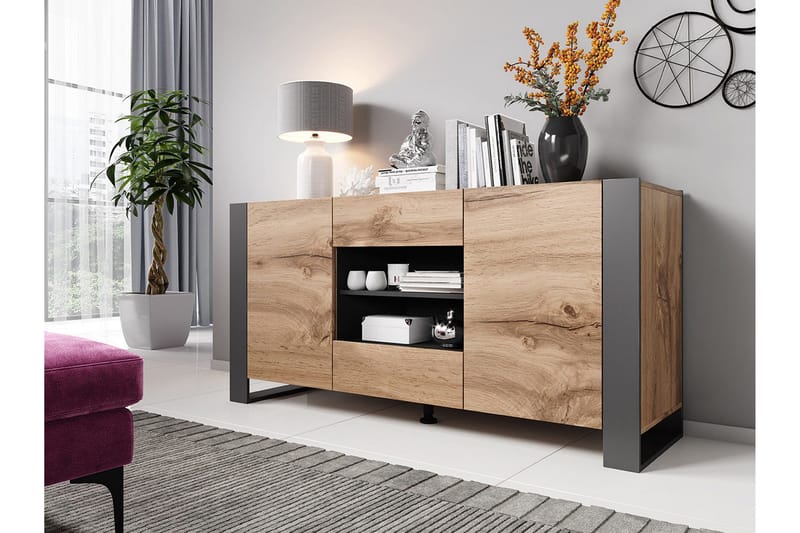 Oberting Kommode 164x44 cm - Træ/natur/Grå - Opbevaring - Opbevaringsmøbler - Kommode