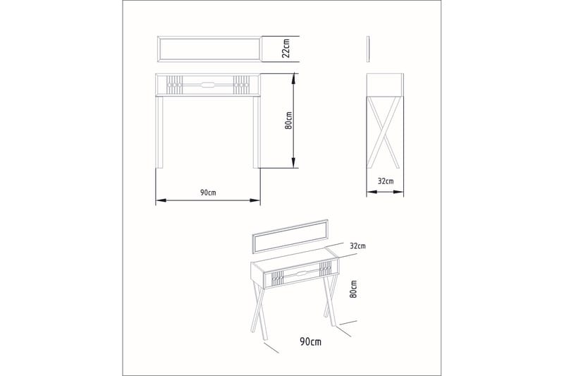 Ocotla Kommode 90x32 cm Skuffe - Hvid - Entréopbevaring - Kommode med spejl - Entrékommode - Kommode