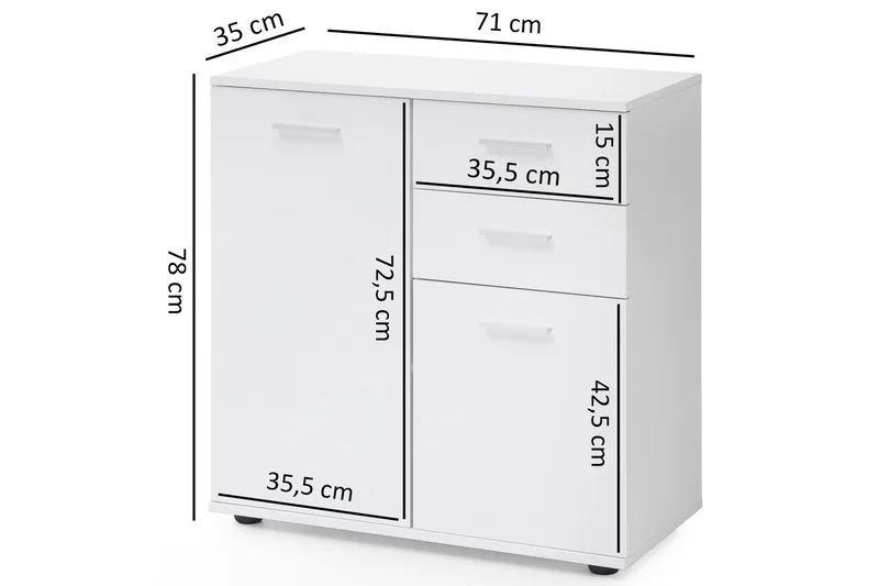 Pinuelas kommode 71x36 cm - Hvid - Opbevaring - Opbevaringsmøbler - Kommode - Entrékommode