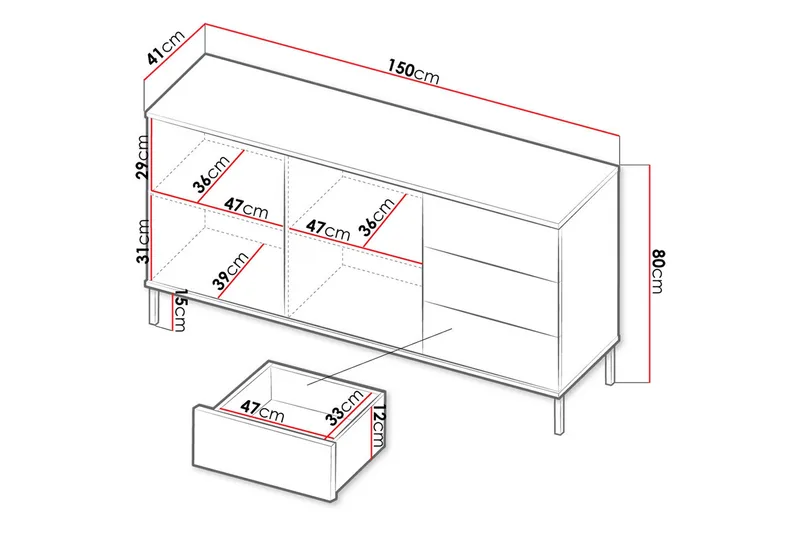 Querty Skab 150x80x41 cm - Sort - Opbevaring - Opbevaringsmøbler - Kommode