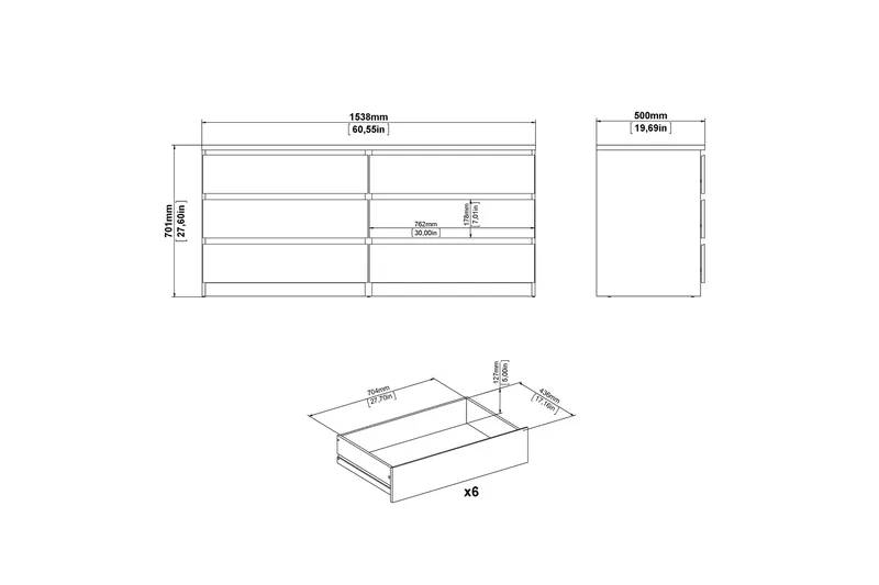 Salomns Kommode 50x154 cm - Hvid|Grå - Opbevaring - Opbevaringsmøbler - Kommode
