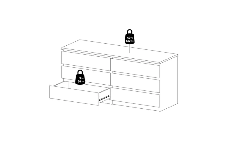 Salomns Kommode 50x154 cm - Hvid|Grå - Opbevaring - Opbevaringsmøbler - Kommode