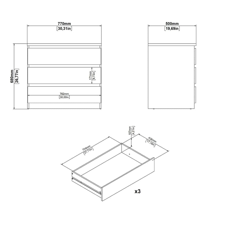 Salomns Kommode med 3 skuffer 77x50x68 cm - Opbevaring - Opbevaringsmøbler - Kommode - Entrékommode