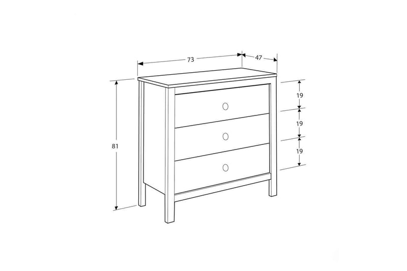 Seban Kommode 73 cm - Hvid - Opbevaring - Opbevaringsmøbler - Kommode - Entrékommode