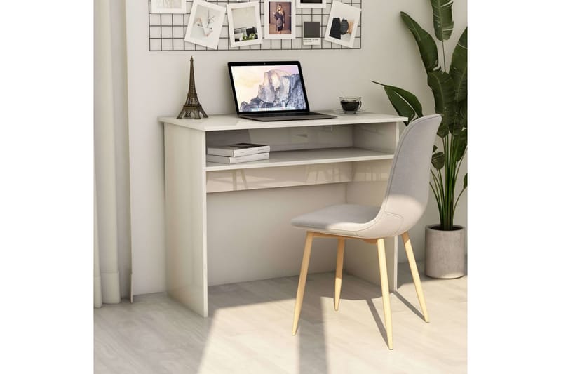 Skrivebord 90x50x74 cm Spånplade Hvid Højglans - Hvid - Opbevaring - Opbevaringsmøbler - Kommode - Sekretær