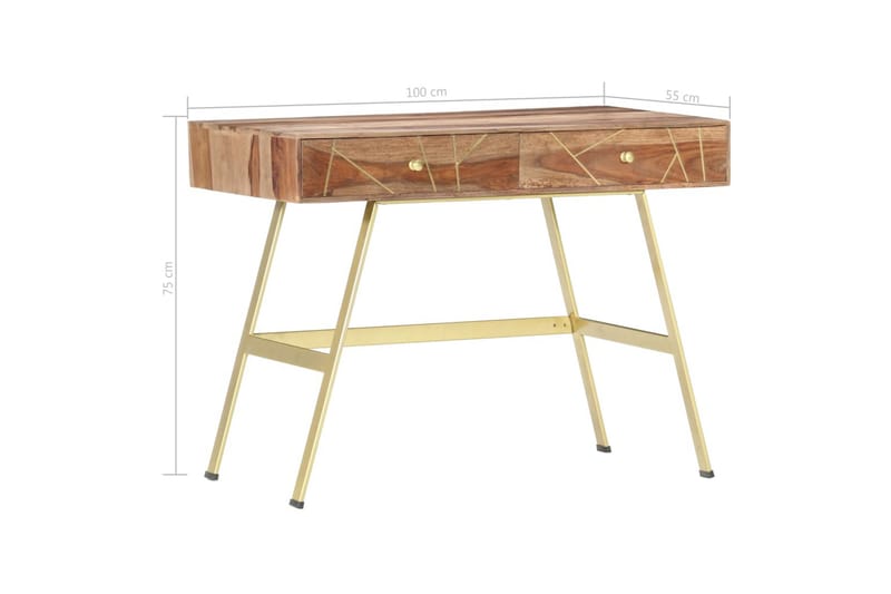Skrivebord Med Skuffer 100x55x75 cm Massivt Sheeshamtræ - Brun - Sekretær