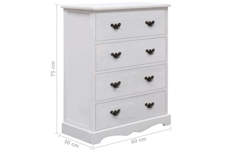 skuffeskab 60 x 30 x 75 cm træ hvid - Opbevaring - Opbevaringsmøbler - Kommode - Entrékommode