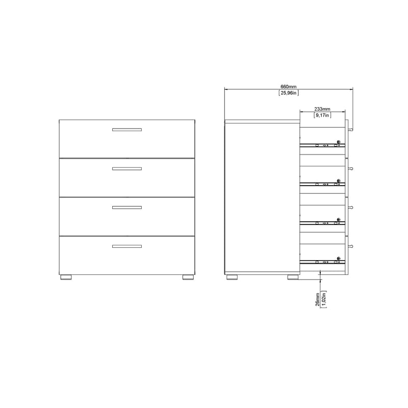 Suntia Kommode med 4 skuffer 70x40x82 cm - Opbevaring - Opbevaringsmøbler - Kommode - Entrékommode