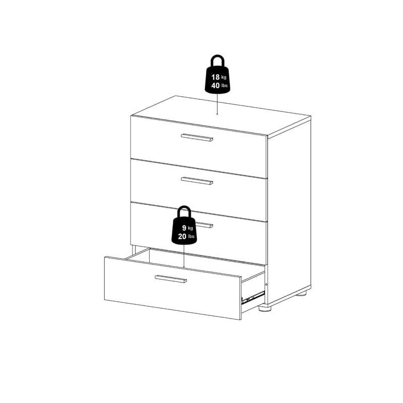 Suntia Kommode med 4 skuffer 70x40x82 cm - Opbevaring - Opbevaringsmøbler - Kommode - Entrékommode