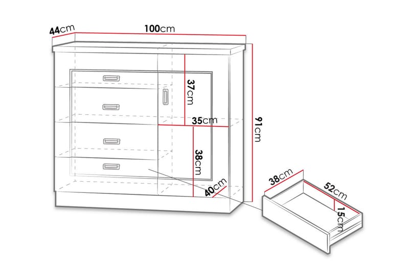 Tadeusz kommode 100x44x90 cm - Entréopbevaring - Entrékommode - Kommode