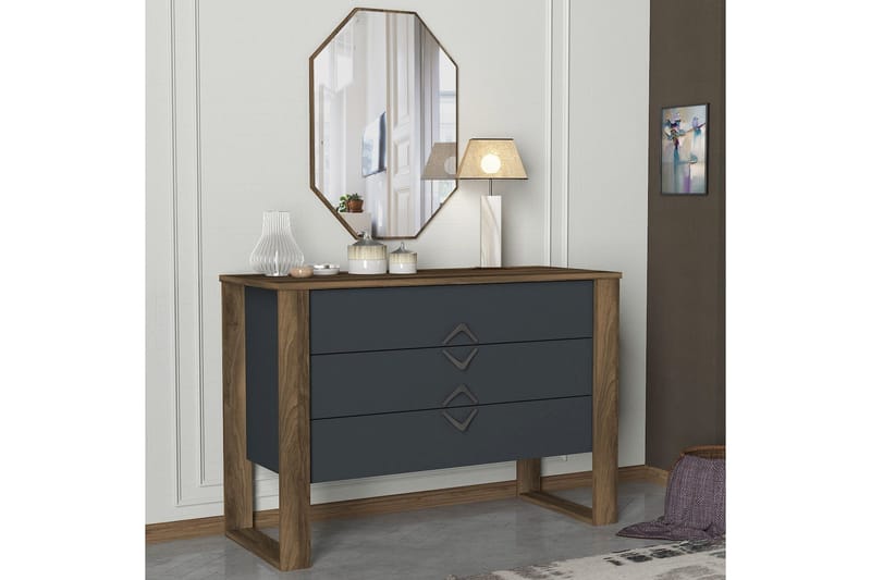 Tera Home Kommode + Spejl, Valnød / Mørkegrå