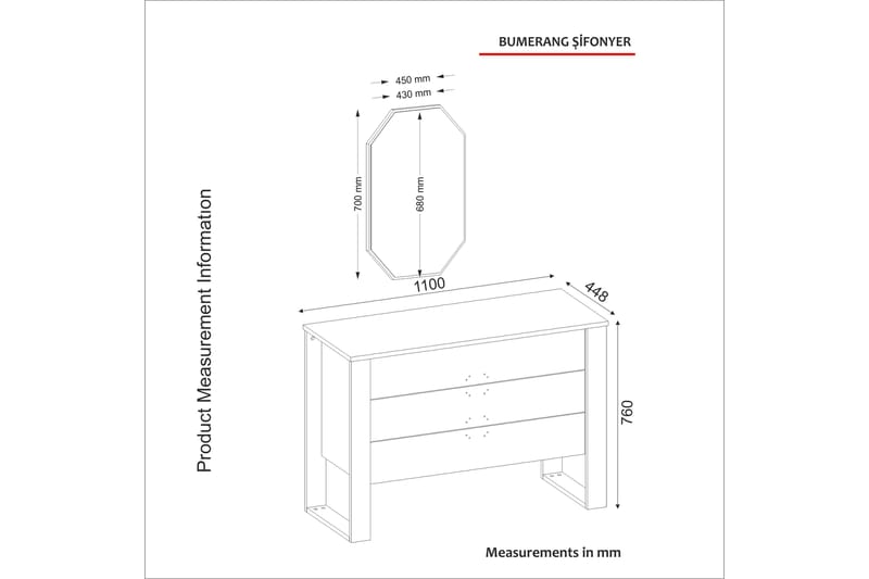 Tera Home Kommode + Spejl - Valnød / Mørkegrå - Opbevaring - Opbevaringsmøbler - Kommode