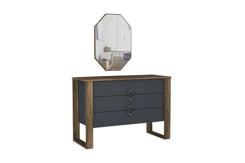 Tera Home Kommode + Spejl - Valnød / Mørkegrå - Opbevaring - Opbevaringsmøbler - Kommode