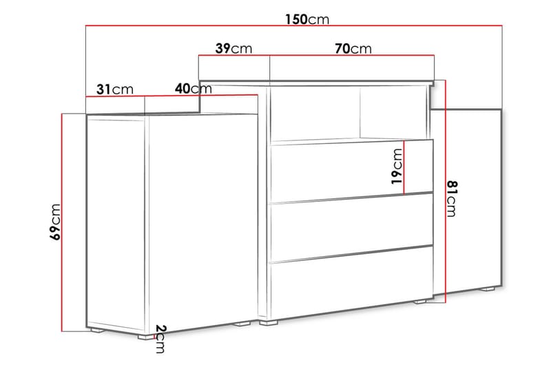 Urbanie Kommode 39x150 cm - Hvid - Opbevaring - Opbevaringsmøbler - Kommode - Entrékommode