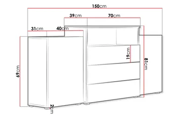 Urbanie Kommode 39x150 cm - Hvid/Natur - Opbevaring - Opbevaringsmøbler - Kommode