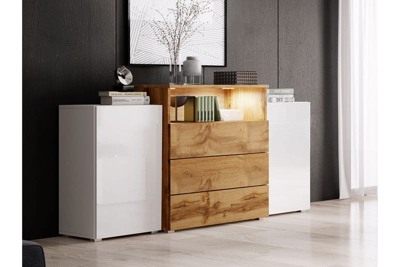 Urbanie Kommode 39x150 cm LED - Hvid/Natur - Opbevaring - Entréopbevaring