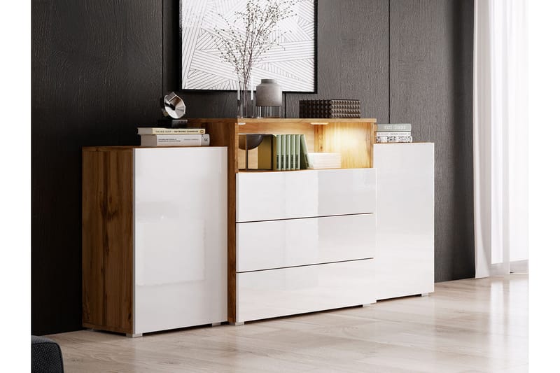 Urbanie Kommode 39x150 cm LED - Hvid/Natur - Opbevaring - Entréopbevaring