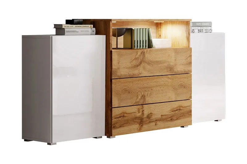 Urbanie Kommode 39x150 cm LED, Hvid/Natur