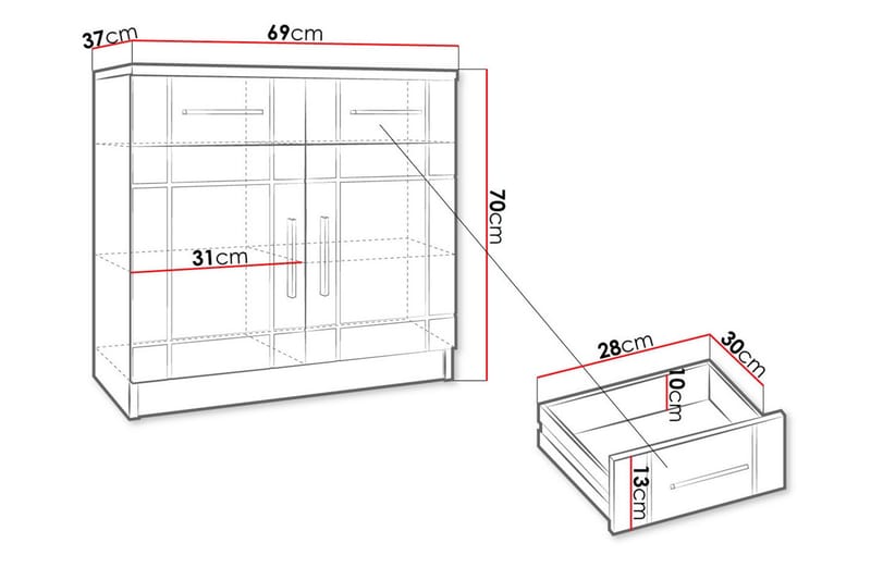 Valga Kommode 37x69 cm - Hvid/Natur - Entréopbevaring - Entrékommode - Kommode