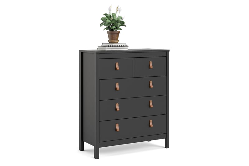 Vallvidera Kommode 5 Skuffer 38x82 cm - Sort/Natur - Opbevaring - Opbevaringsmøbler - Kommode - Entrékommode