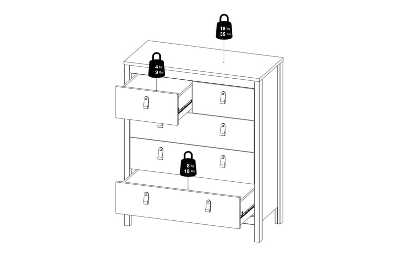 Vallvidera Kommode 5 Skuffer 38x82 cm - Sort/Natur - Opbevaring - Opbevaringsmøbler - Kommode - Entrékommode