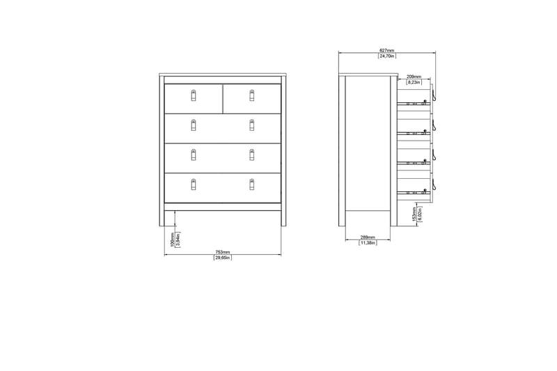 Vallvidera Kommode 5 Skuffer 38x82 cm - Sort/Natur - Opbevaring - Opbevaringsmøbler - Kommode - Entrékommode