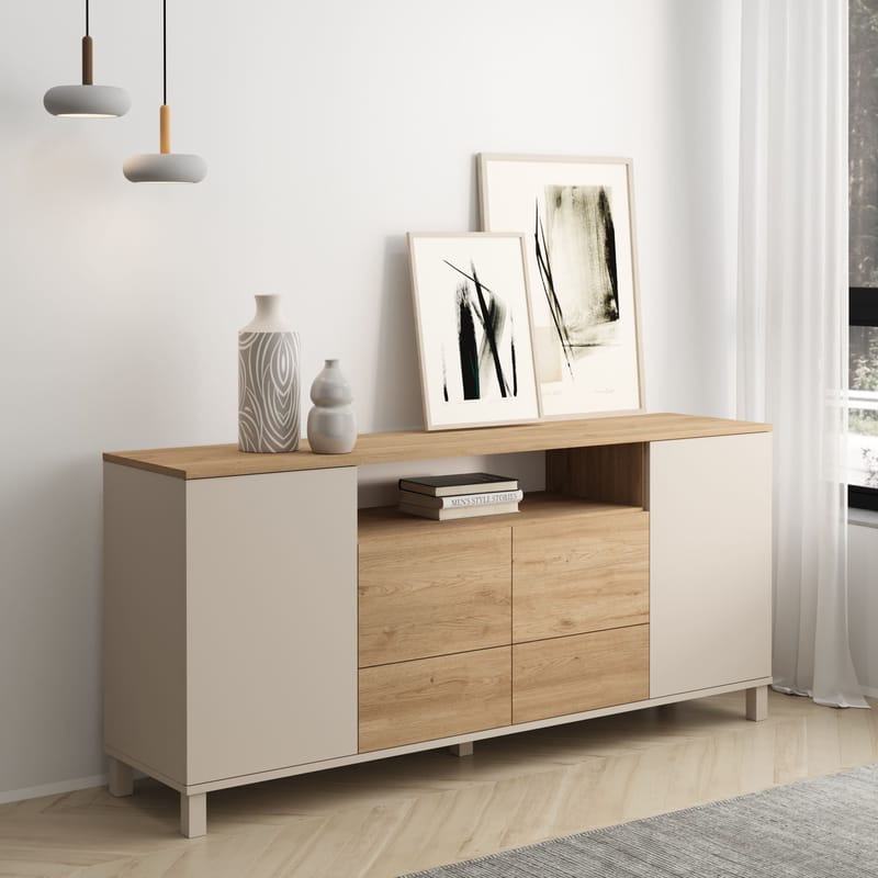 Konsolbord Hanah Home Mood (180 x 82,4 x 44,5 cm) Sand Oak - Sand eg - Opbevaring - Opbevaringsmøbler - Skænke & sideboards