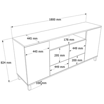 Konsolbord Hanah Home Mood (180 x 82,4 x 44,5 cm) Sand Oak - Sand eg - Opbevaring - Opbevaringsmøbler - Skænke & sideboards