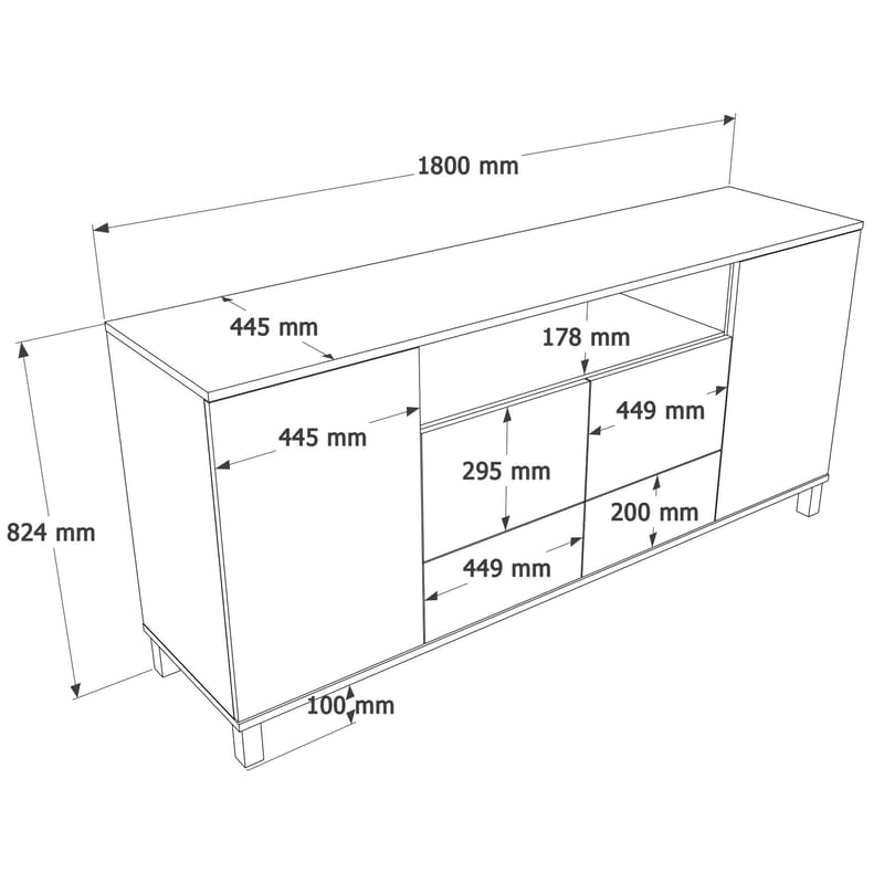 Konsolbord Hanah Home Mood (180 x 82,4 x 44,5 cm) Sand Oak - Sand eg - Opbevaring - Opbevaringsmøbler - Skænke & sideboards