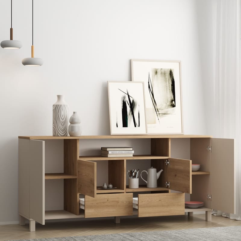 Konsolbord Hanah Home Mood (180 x 82,4 x 44,5 cm) Sand Oak - Sand eg - Opbevaring - Opbevaringsmøbler - Skænke & sideboards
