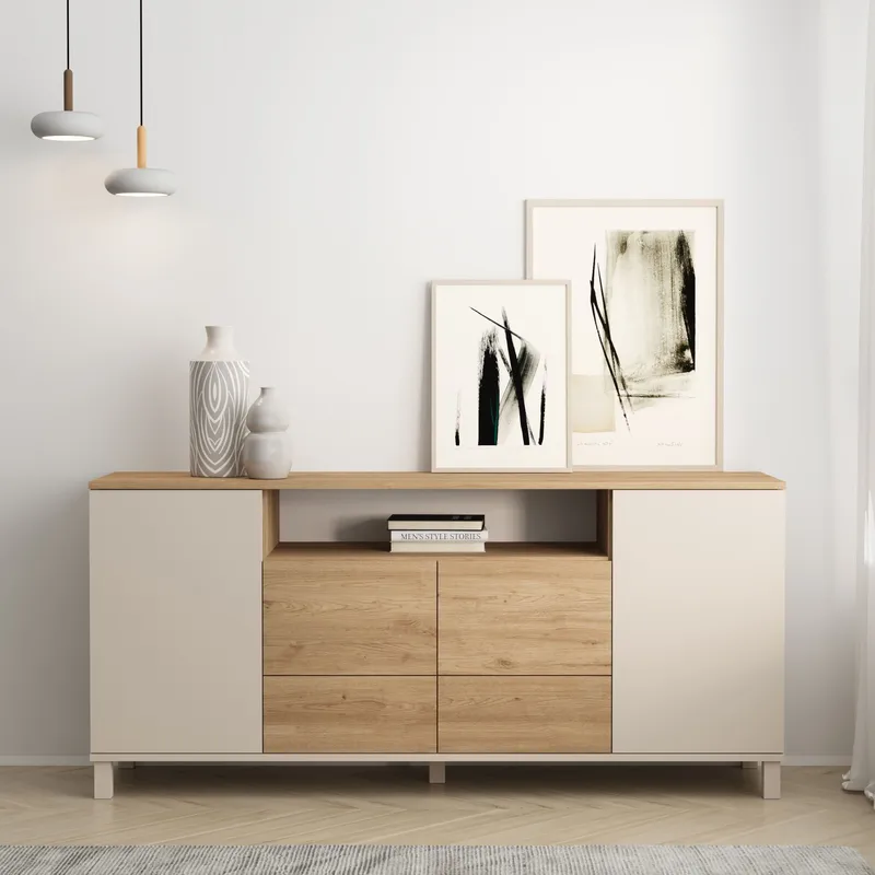 Konsolbord Hanah Home Mood (180 x 82,4 x 44,5 cm) Sand Oak - Sand eg - Opbevaring - Opbevaringsmøbler - Skænke & sideboards