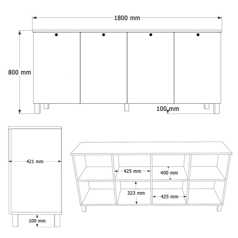Konsolbord Hanah Home Nord (180 x 80 x 42,1 cm) Hvid eg - Hvid og eg - Opbevaring - Opbevaringsmøbler - Skænke & sideboards