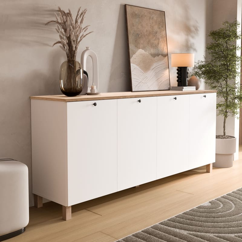 Konsolbord Hanah Home Nord (180 x 80 x 42,1 cm) Hvid eg - Hvid og eg - Opbevaring - Opbevaringsmøbler - Skænke & sideboards